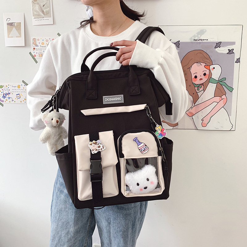 Schoolbag Female College Students Wine Red Middle School Students High School Students Large Capacity Korean Style High School ins Japanese Backpack