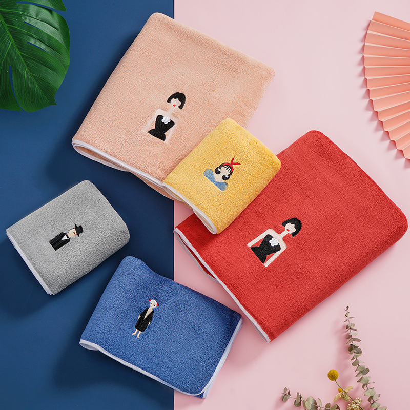 [Lovers] Coral fleece embroidered towel bath towel set towel for men and women creative household absorbent quick-drying face towel bath towel