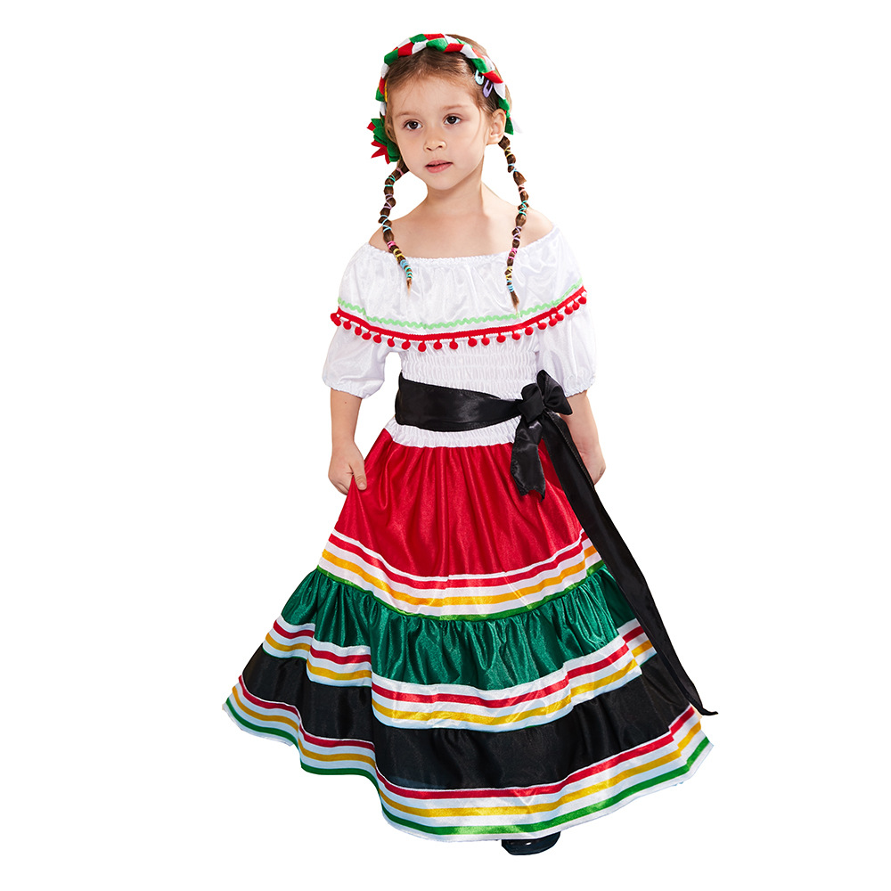 New Campus Activities Dead Day Playing Dress Mexican Ethnic Little Girl Dress Halloween Party Dress