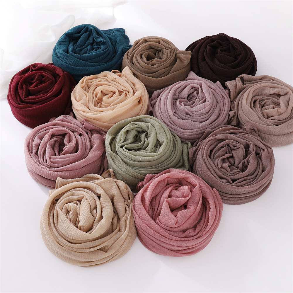 International Station New Spot Solid Color Breathable Soft Bark Pleated Micro Elastic Commuter Wind Wrinkle Turban Scarf