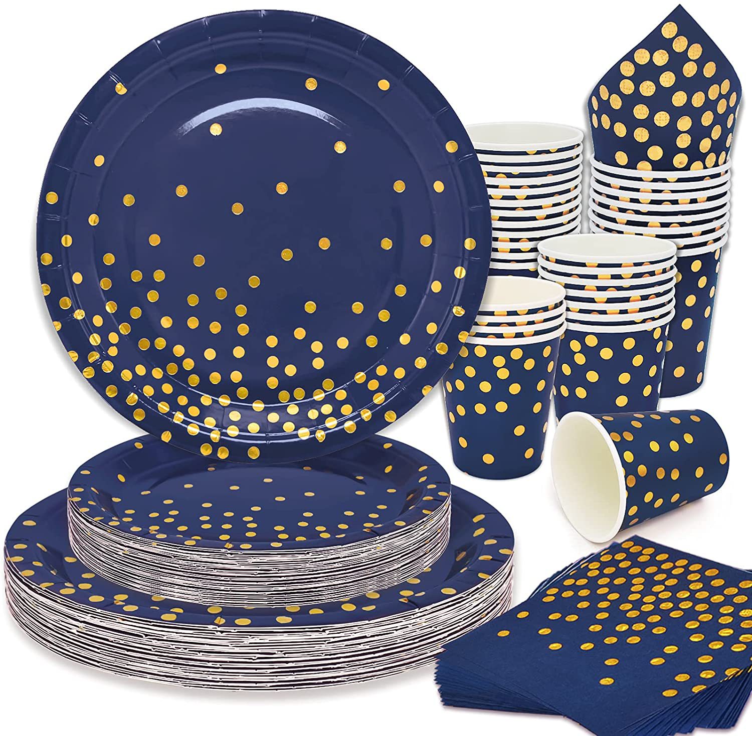 Cross Border Navy Dot Bronzing Party Disposable Tableware Paper Plate Set Party Supplies Tablecloth Dot Decoration