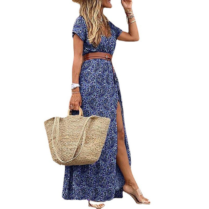 2022 Bohemian printed dress explosion seaside beach holiday skirt