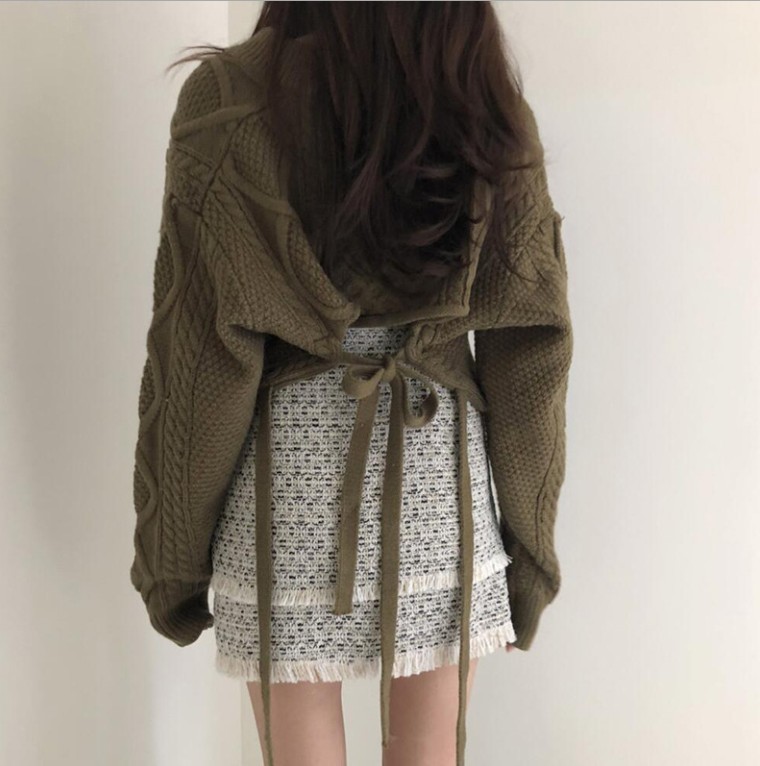 Autumn and Winter New Korean Style chic Stylish Vintage Nimble Pattern Back Strap Japanese Style Lazy Style Knitted Sweater for Women