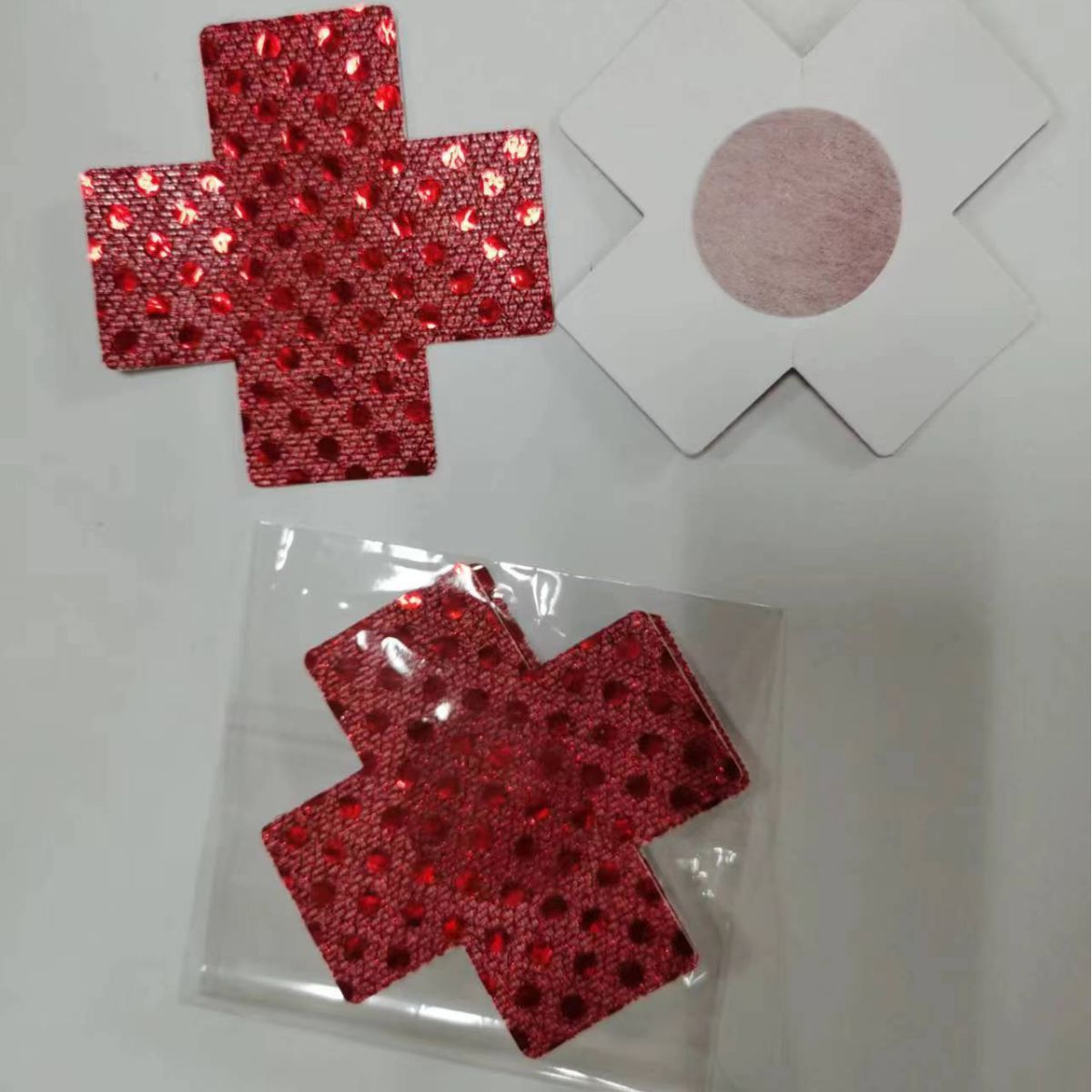Red sequins small cross disposable nipple stickers breathable invisible cute beauty chest stickers factory direct spot