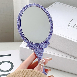 Handheld makeup mirror European lace small portable plastic handle advertising small mirror factory wholesale