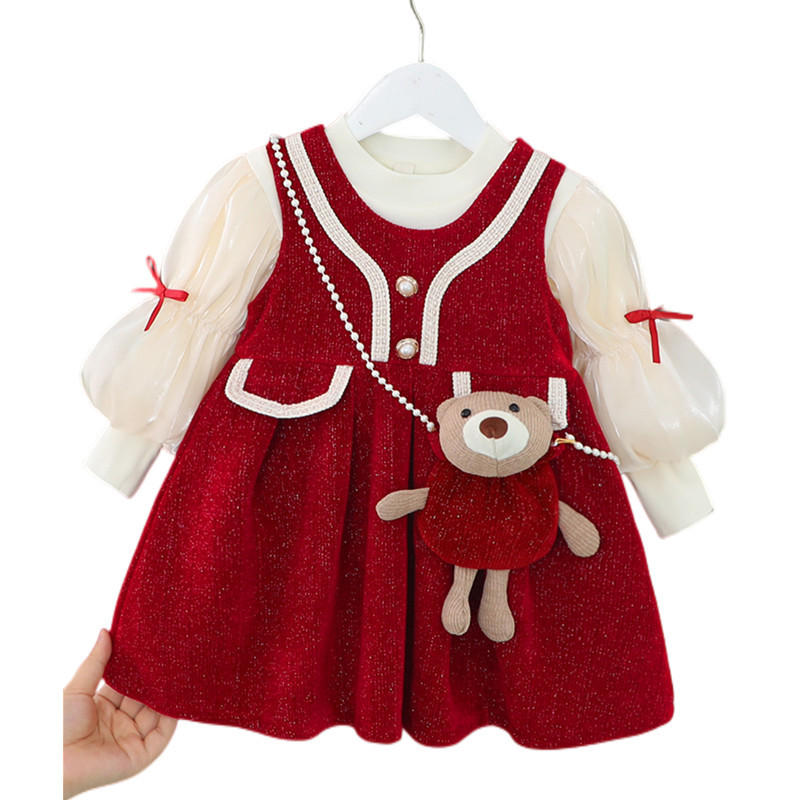 Children's winter western style one-year-old dress baby autumn and winter fashionable Korean style dress girls' winter princess dress delivery