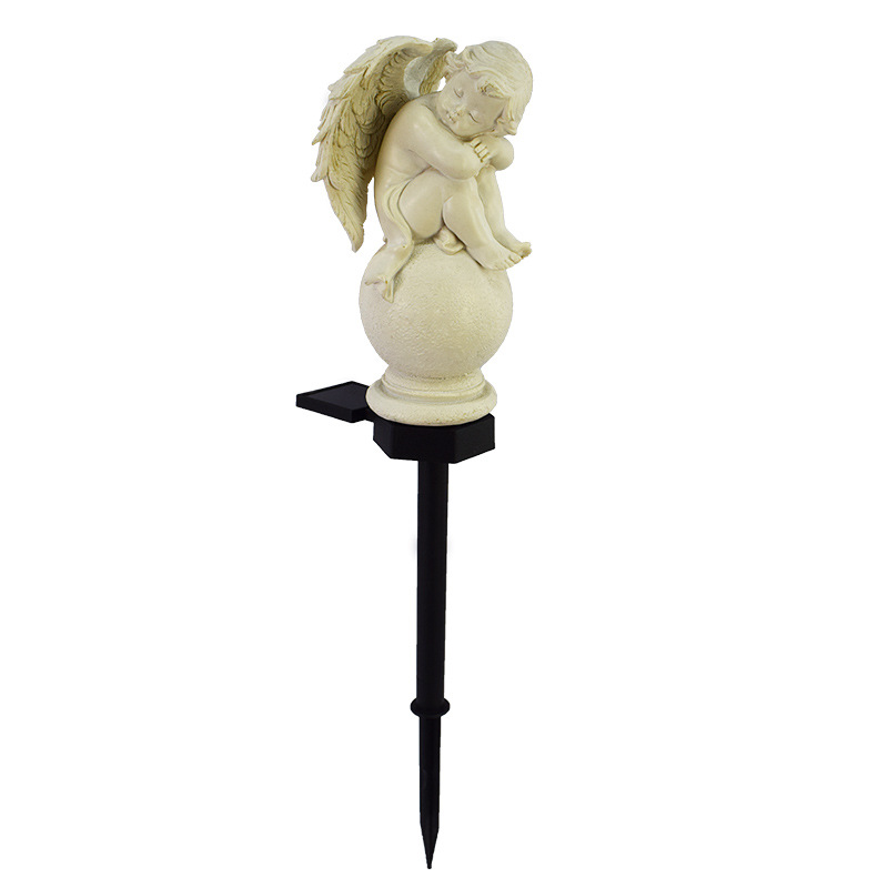 Solar Outdoor Garden Light Crafts Insert Resin Angel Shape Statue Garden European Landscape Decorative Light