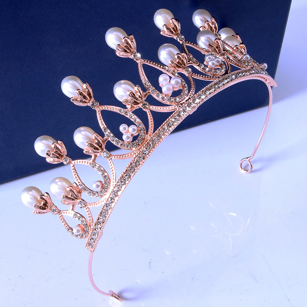 Korean style new children's alloy Crown Baroque cross-border hot selling vintage crystal pearl headband headdress wholesale