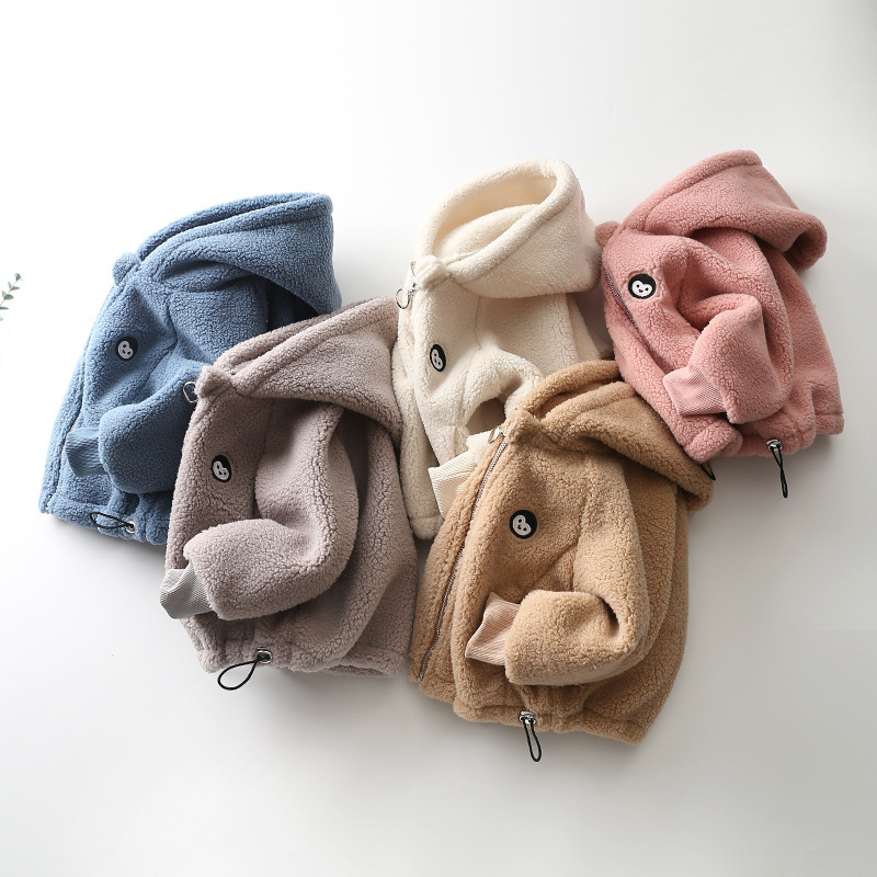 Children's Autumn and Winter Coat 2023 Spring and Autumn Particles Velvet Jacket Coat Fleece-lined Thickened Hooded Warm Jacket Coat