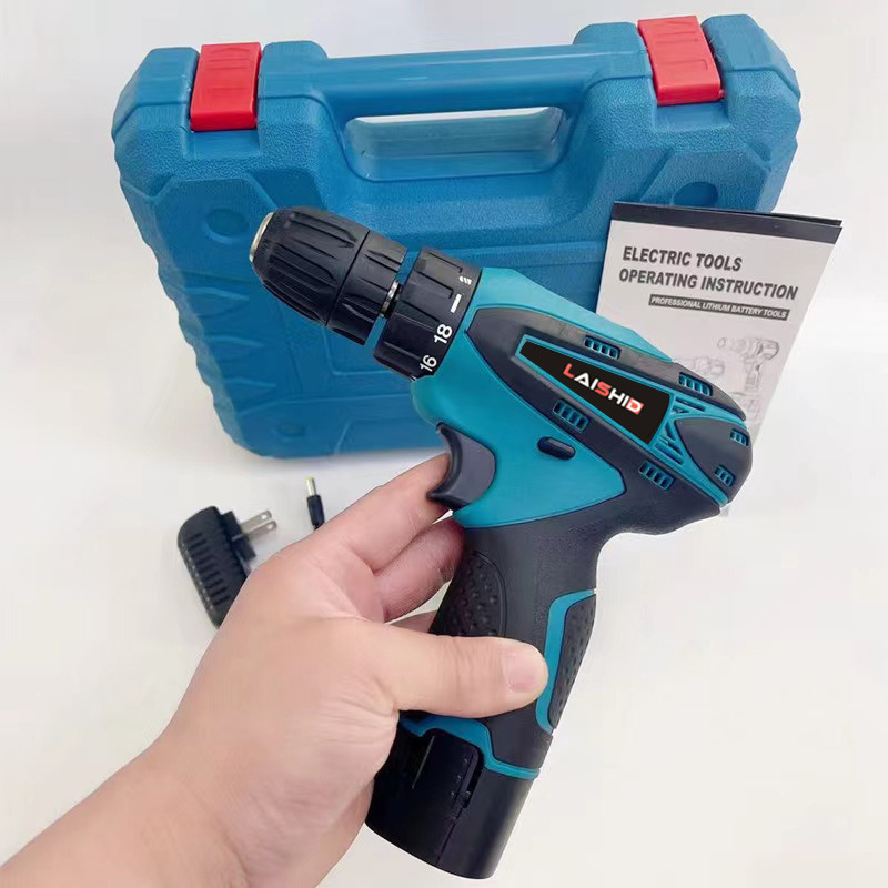 12v blue electric drill rechargeable drill lithium battery household multifunctional electric tool suit accessories screwdriver flashlight