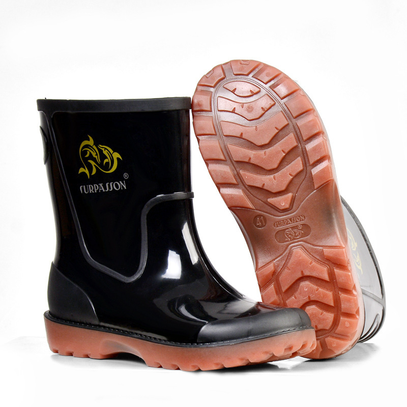 Men's rain boots non-slip waterproof short water shoes men's rain boots fleece-lined mid-calf high rubber shoes construction site long boots