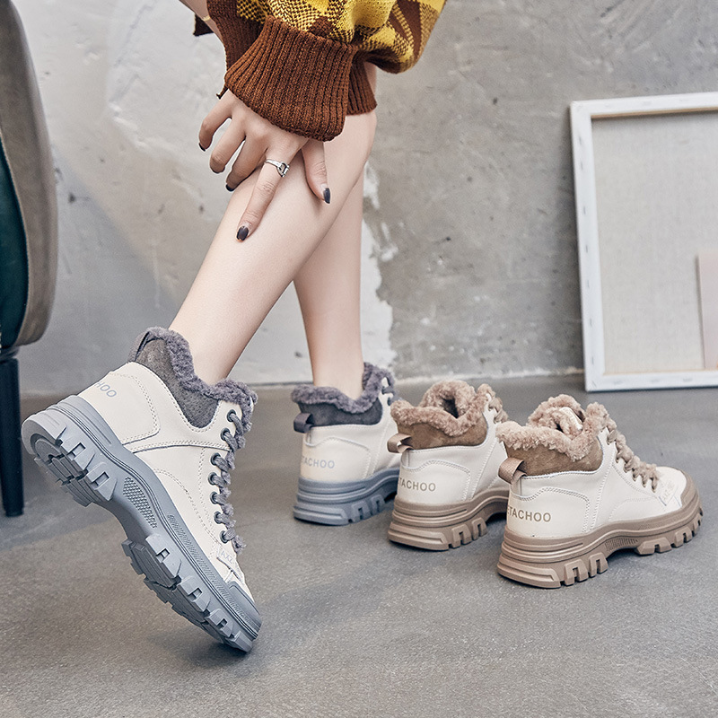 Martin Boots Women's 2023 Winter New Fleece-lined Thick Cotton Shoes Northeast Non-slip Warm Lace-up Fashion Snow Boots