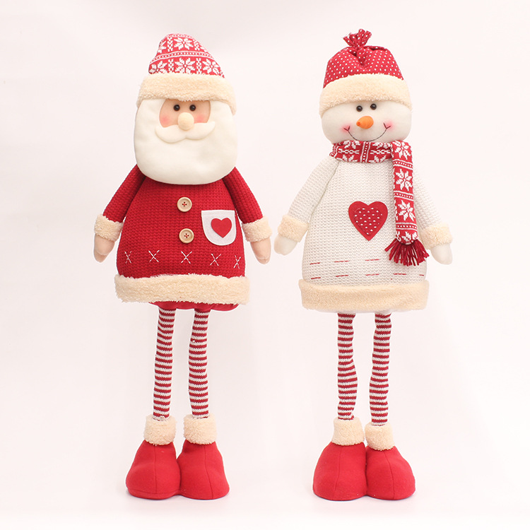 28.3in Stretchable Leg Knitted Fabric Santa Claus Snowman Deer Doll New Year Holiday Decoration Ornaments