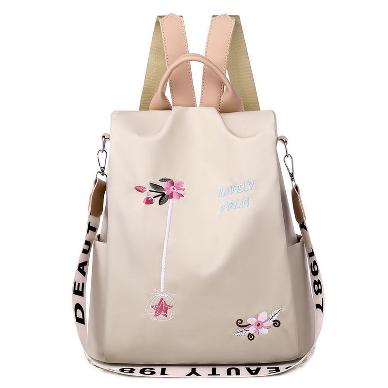 2020 New Flower Embroidered Double Backpack Artistic National Style Women's Oxford Backpack Large Capacity Internet Famous Women's Anti-theft Bag