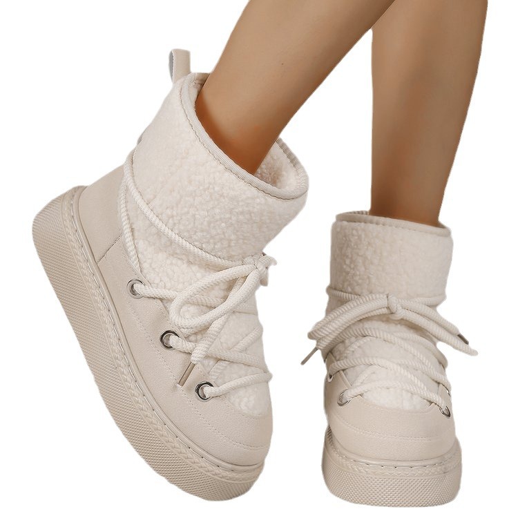 Plus-size chunky-soled, cross-strap snow boots—autumn/winter thickened mid-calf style, offering warmth—women's footwear