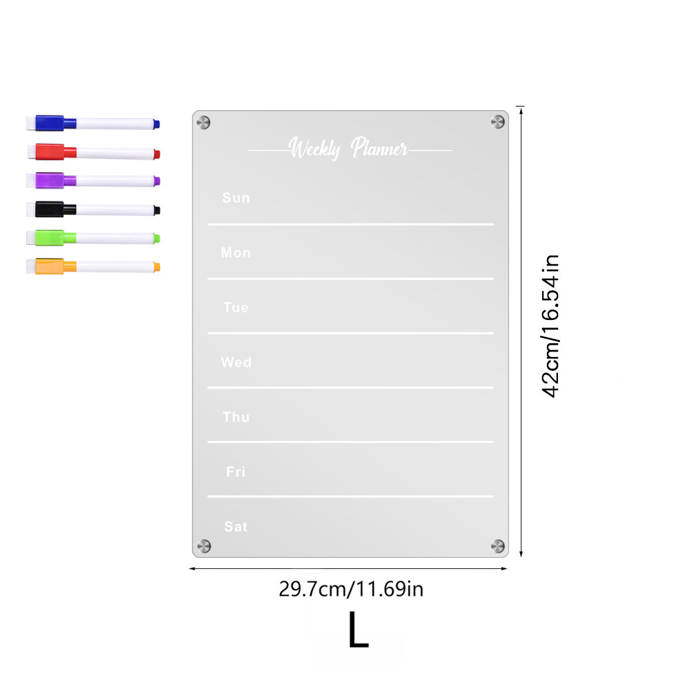 TYU047-088 Stereo Magnetic Transparent Acrylic Weekly Plan Note Message Board Erasable Magnetic Refrigerator Sticker