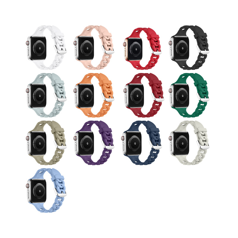 Suitable for Apple Watch Full Series Watch Strap Ring Hollow Pin Buckle Silicone Solid Color Watch Strap