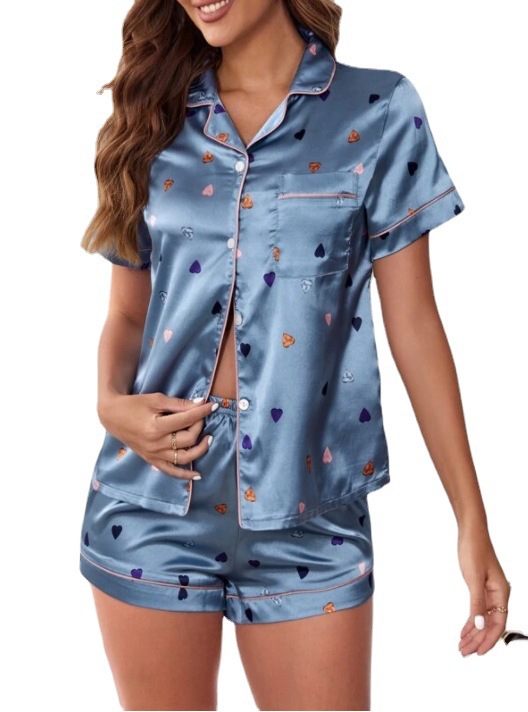 European and American Foreign Trade Cross-border Sales Women's Sexy Home Clothes Printed Suit Spring and Summer Comfortable Home Short-sleeved Shorts