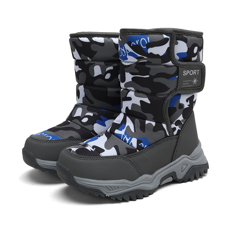 Children's snow boots 2023 boys cotton shoes camouflage plus velvet padded winter warm big Children girls cotton boots foreign trade