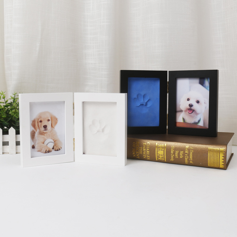 Dog Paw Print Cat Paw Print Commemorative Ink Pad Photo Frame Solid Wood Ornaments DIY Pet Souvenir Supply Batch Factory
