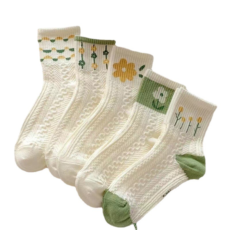Socks Autumn and Winter Women's Mid-rise New Ins Fashionable Japanese Style Fresh Small Flower Mid-waist Students Korean Style Women's Stockings