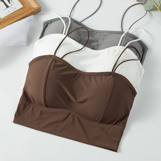 Ice silk seamless beautiful back underwear thick coaster small chest big camisole women's bottoming tube top summer