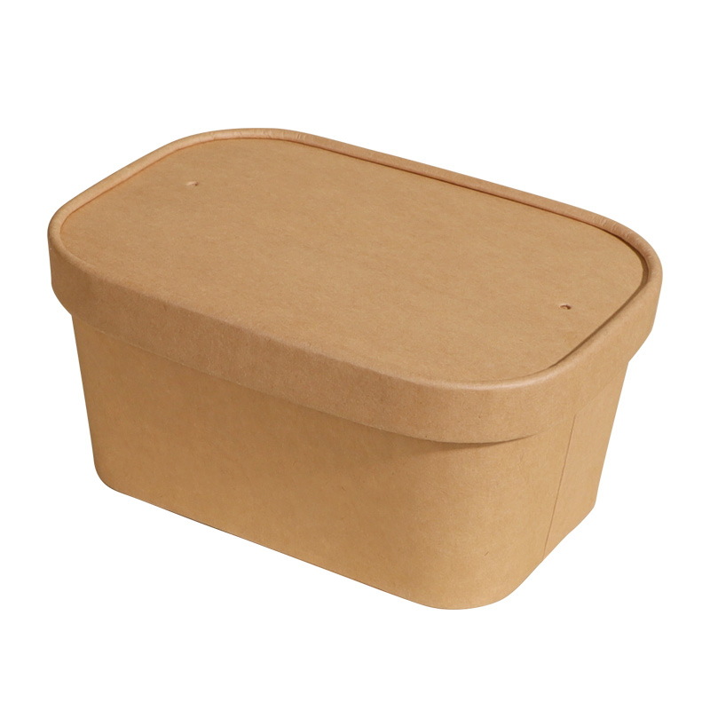 Kraft paper packing box disposable picnic box with lid commercial wholesale customized paper rectangular Kraft paper bowl