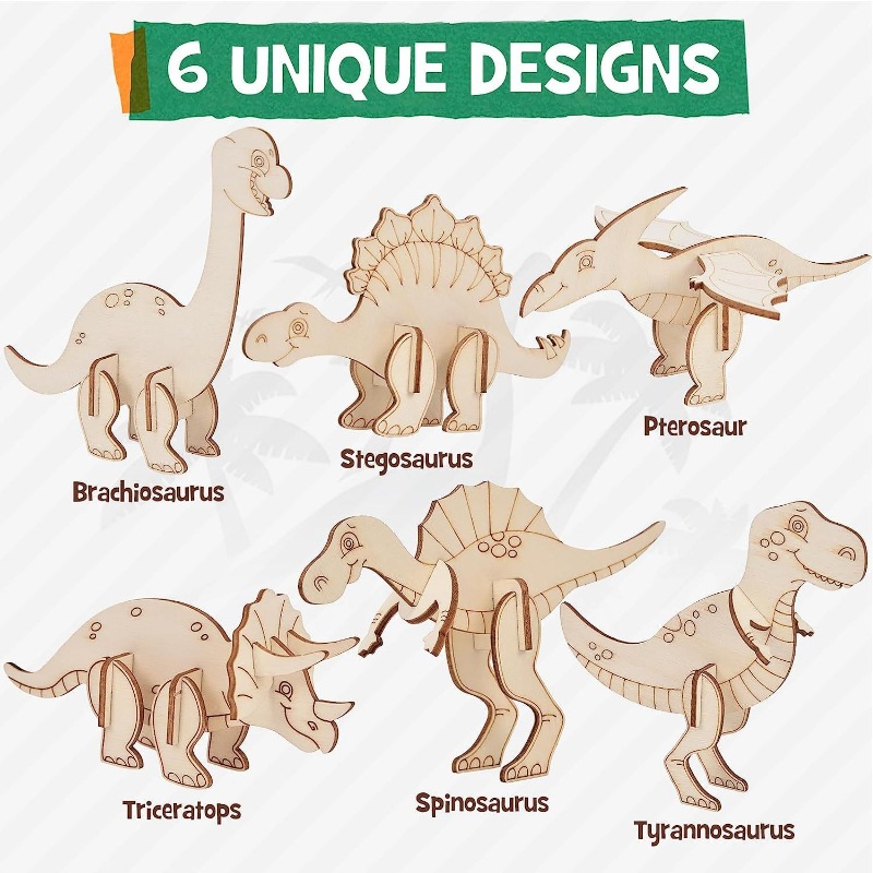 Cross-border wooden cartoon dinosaur puzzle suit unfinished crafts suit children's birthday painting decorations