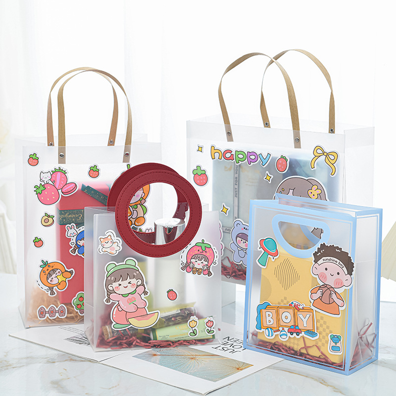 Pp Internet Celebrity Frosted Hole Digging Hand-in-Hand Transparent Bag pvc Gift Bag Wedding Candy Hand Gift Packaging Bag