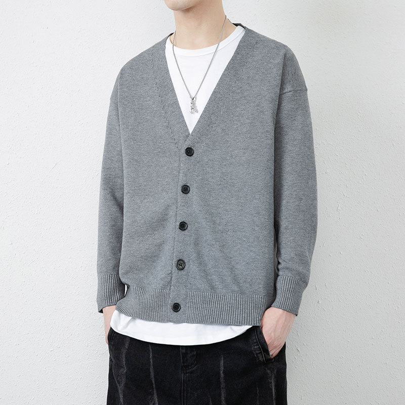 2022 Autumn New retro drop-shoulder cardigan men's loose Korean style sweater men's spring and autumn outer sweater coat