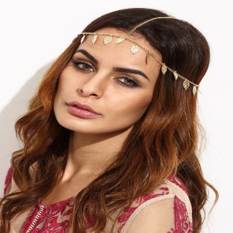 European and American new retro street shot Super Flash sequined leaf shape chain headdress hair band hair accessories hair chain FD0017