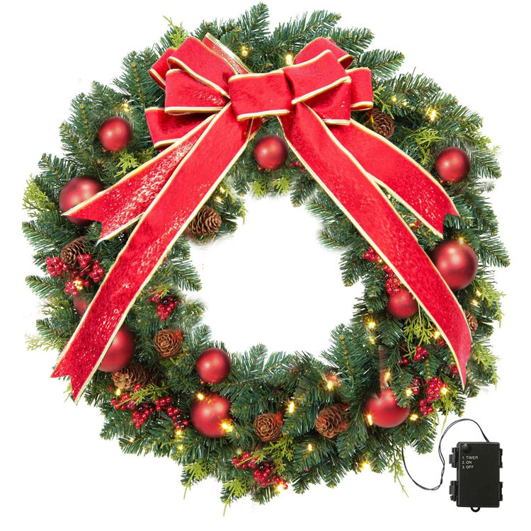 2023 cross-border hot sale with lights Christmas wreath rattan 60cm 50cm Christmas decorations size can be set_voghion.com
