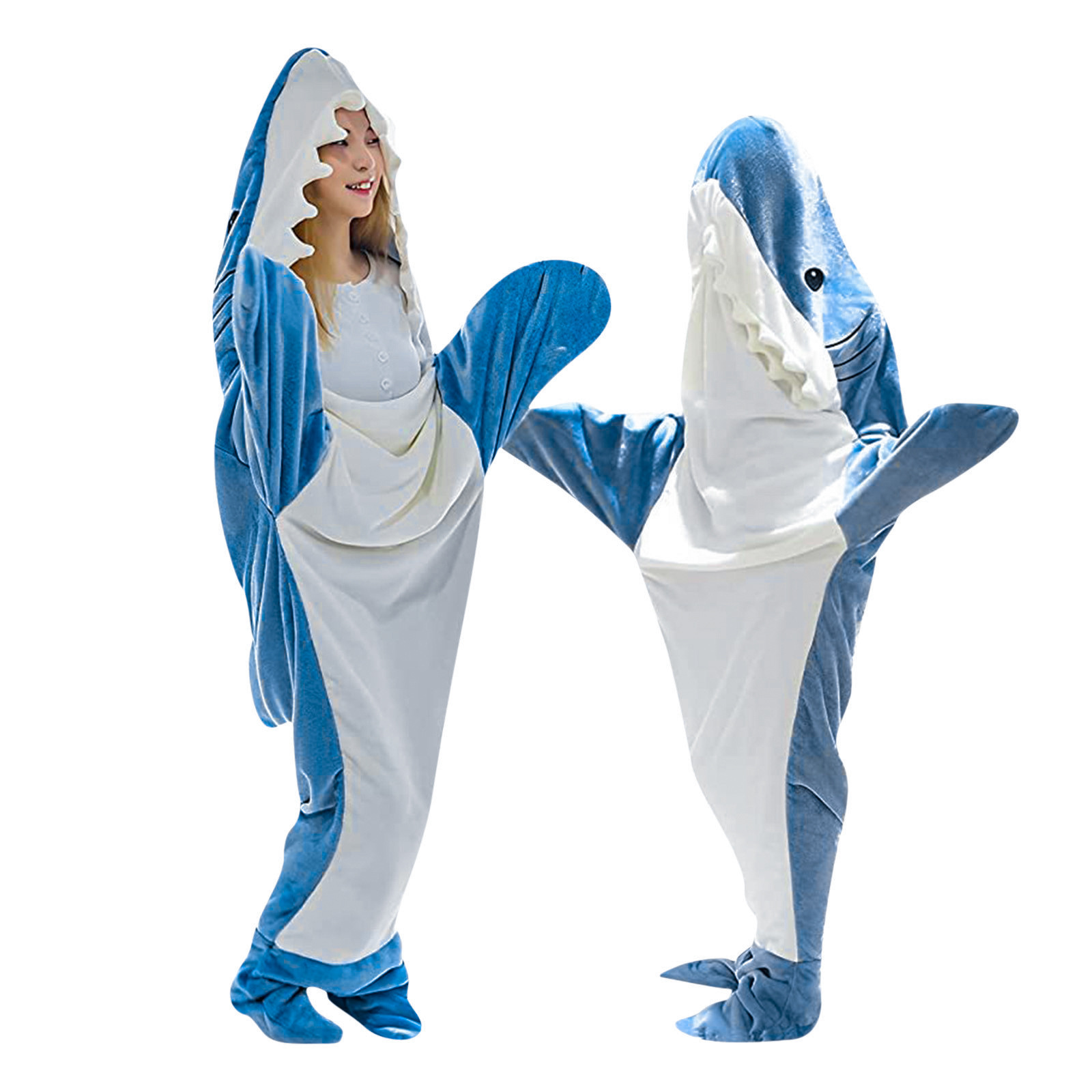 Cross-border cartoon shark sleeping bag animal one-piece pajamas flannel shark home wear one-piece shark autumn and winter sleeping bag