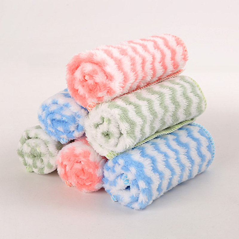 Water ripple kitchen rag striped household cleaning coral fleece dish towel dish cloth absorbent scouring pad wholesale