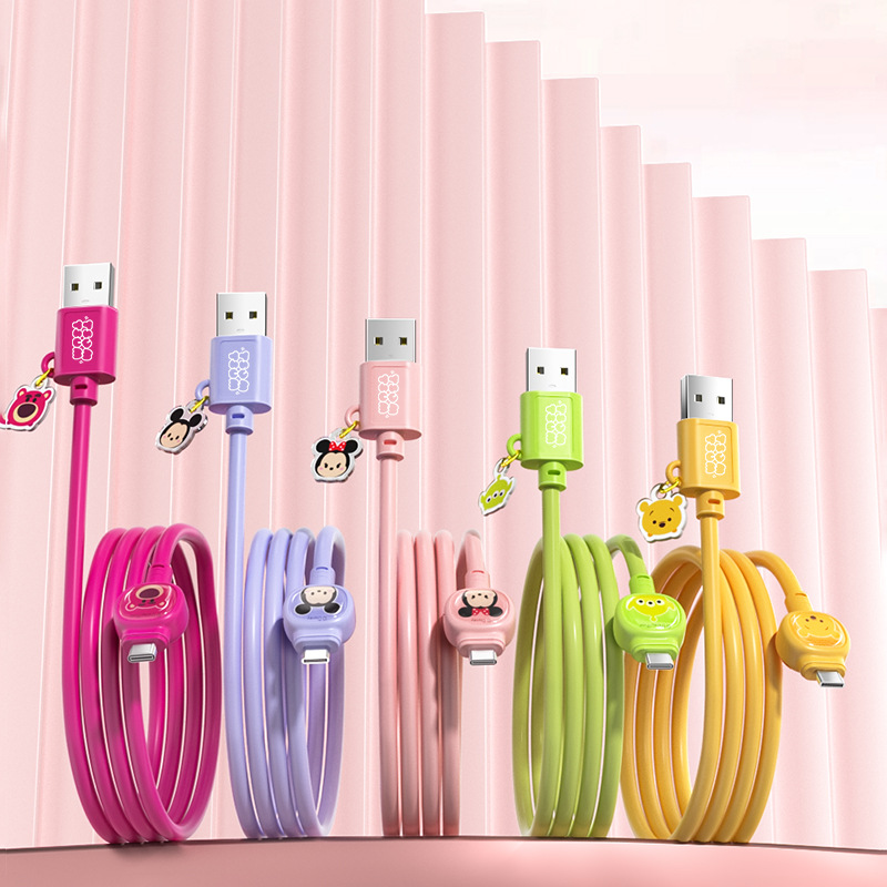 Disney single-head data cable cartoon cute applicable Huawei Apple liquid silicone charging cable new gift