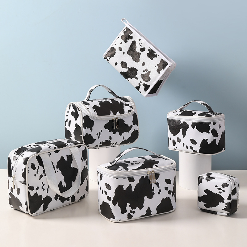 Creative Waterproof Cosmetic Bag Travel Storage Toiletries Handbag Women's Portable Dairy Pattern Large Capacity Storage Bag