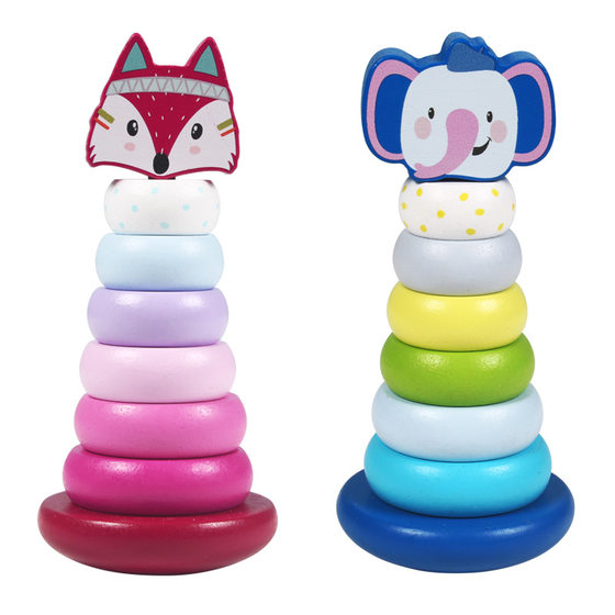 Wooden children's stacked puzzle toys wooden seven-color set tower rainbow tower building blocks stall selling wholesale
