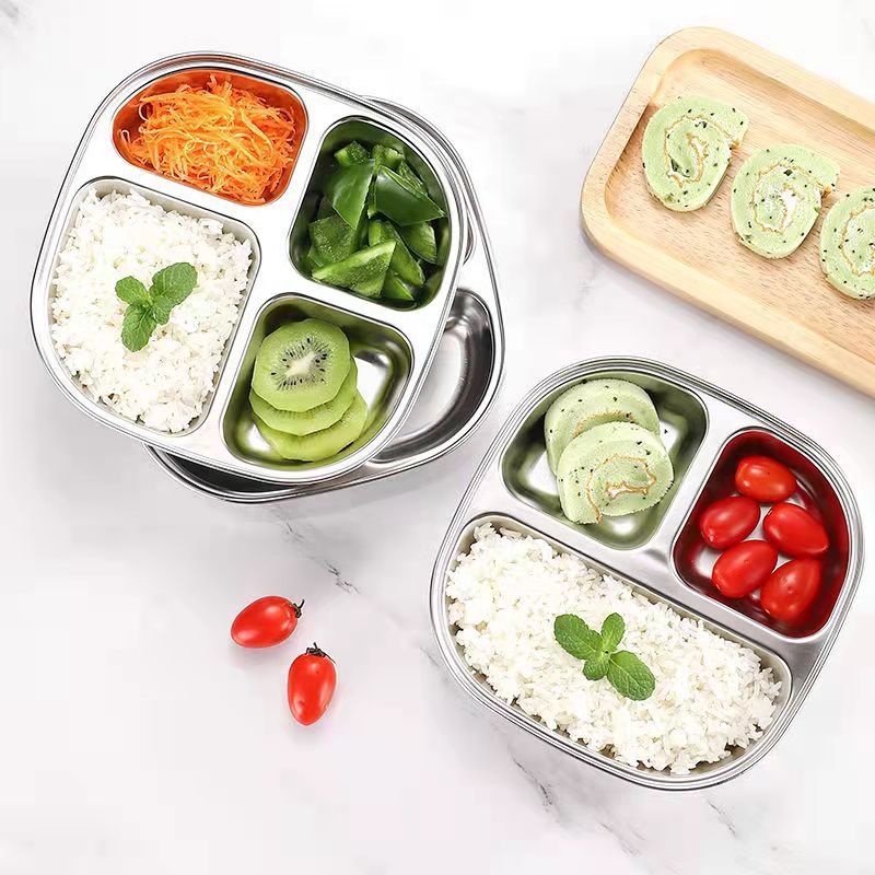 304 stainless steel Children's plate cartoon kindergarten school canteen tableware split fast food plate cute plate