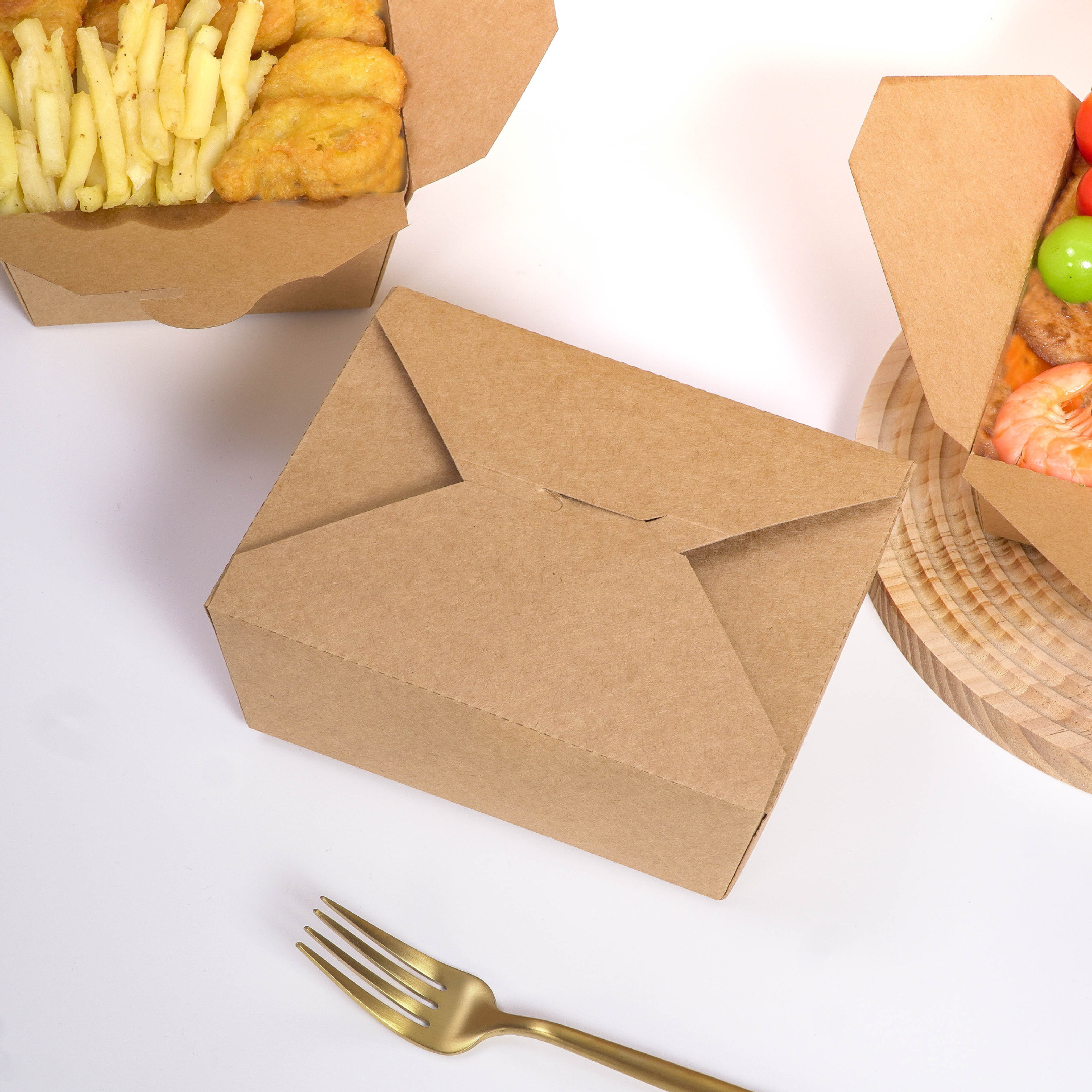 Kraft paper packing box disposable takeaway steamed stuffed bun lunch box salad bowl fried chicken barbecue lunch box Rectangular Carton