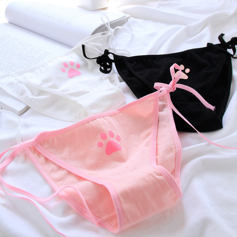 Japanese cute claw lace-up underwear women's cotton lace-up low waist girl's two-dimensional underwear girl