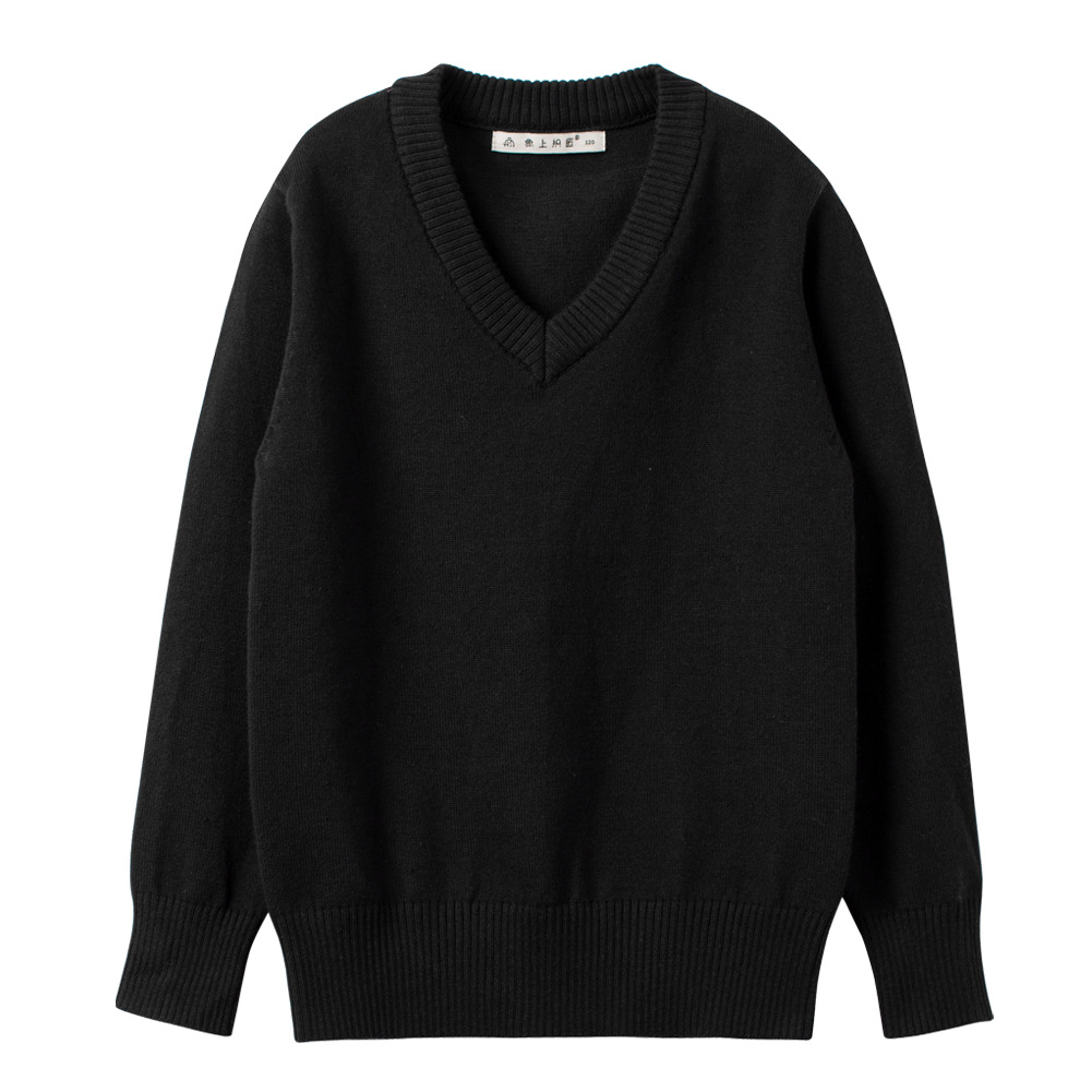 2022 Cross-border Children's Sweater Simple Cotton Big Boy's Pullover Top Basic V-neck Solid Color Sweater