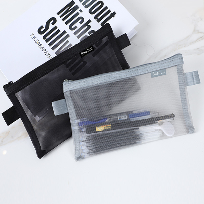 Transparent mesh pencil case zipper file bag student exam large capacity portable stationery bag pencil bag custom LOGO