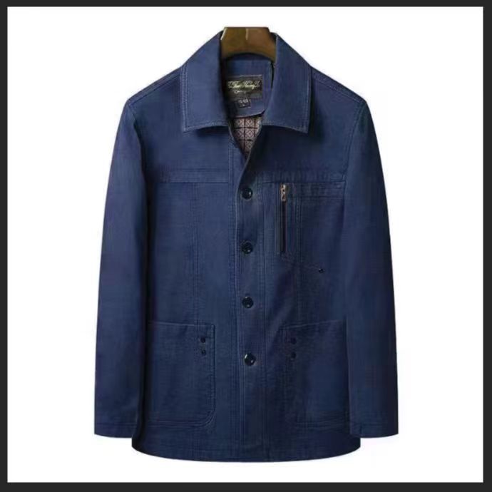Pure Cotton Jacket Men's Spring and Autumn New Middle-aged Business Casual Jacket Dad's Lapel Button Jacket Men's Clothing