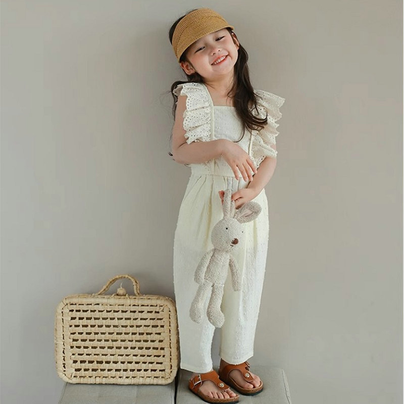 Children's Girl's suit Lace Flying Sleeve Top with 9-point Pants 2024 Summer New Foreign Trade Children's Wear