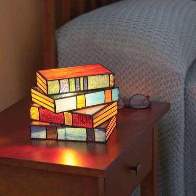 Cross-border hot-selling colored Glass folding lamp plastic Stained Glass Stacked Bo oks Lam