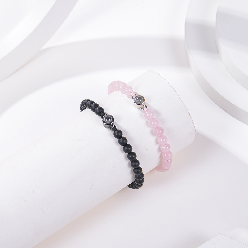 European and American Fashion 100 Languages Projection Bracelet I Love You Pink Crystal Frosted Stone Couple Bracelet Gift