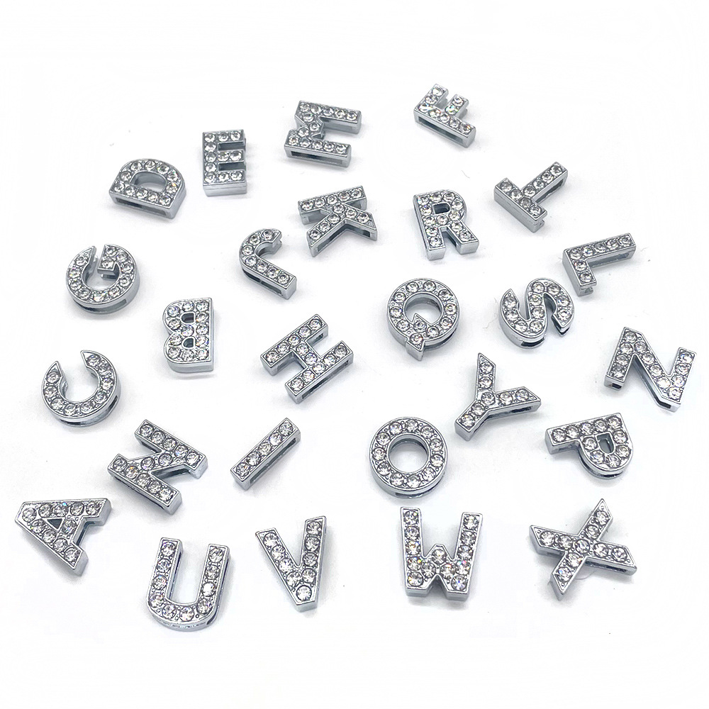Crystal diamond alloy letter hole shoes shoe buckle shoe flower silver letter cross-border Amazon hole shoes decorative buckle