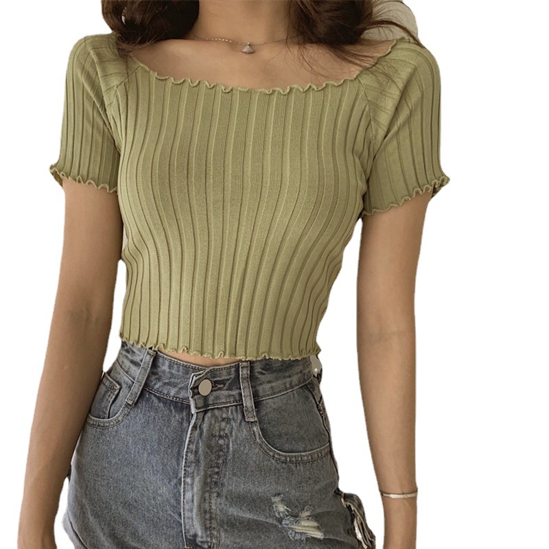 Knitted T-shirt Short-sleeved Women's 2023 Summer New Arrival Short Clothes Fashionable Elegant Slim-fit All-match Slim-fit Sexy Thin Top