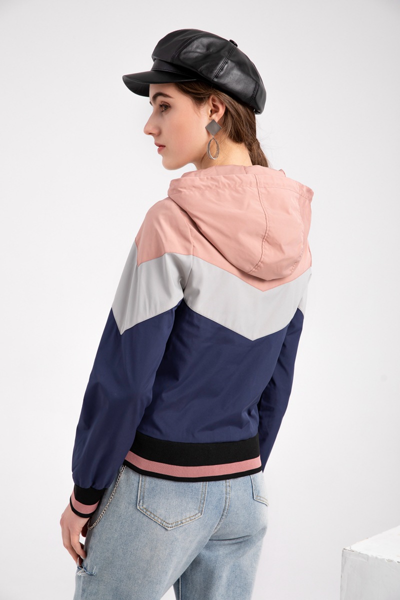 Women's Thin Windbreaker Women's Spring and Autumn Hooded Jacket Women's Outdoor Raincoat Color Matching Pull Rope Jacket_voghion.com