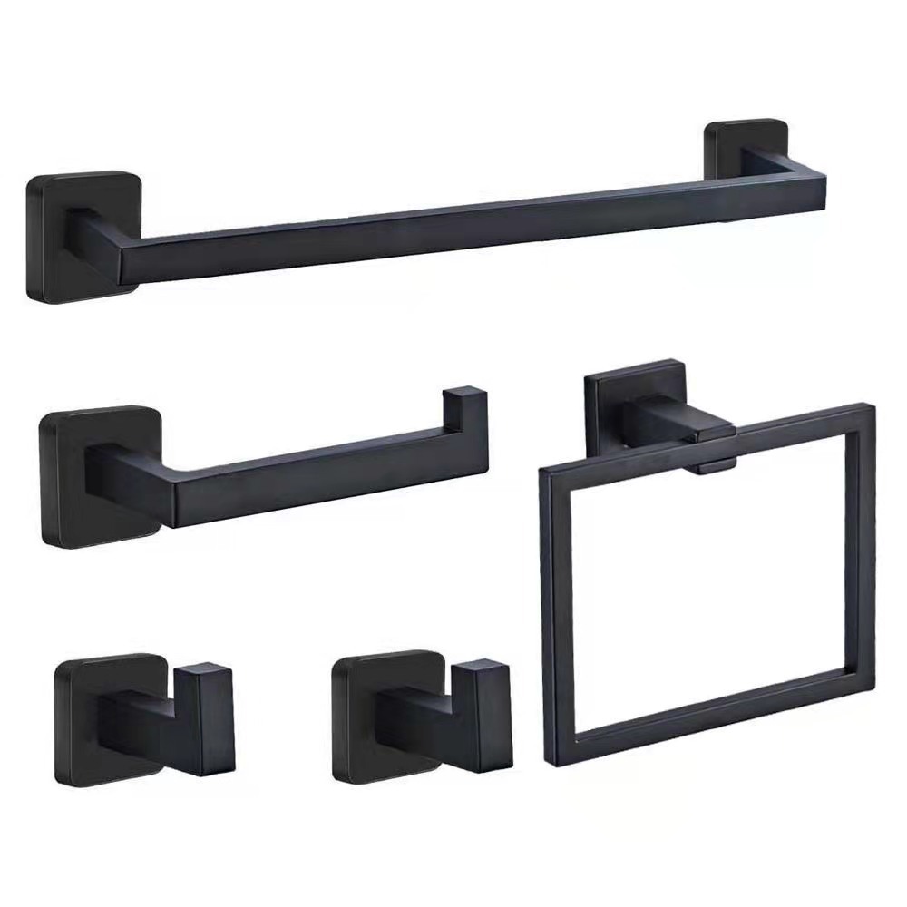 Cross-border 304 stainless steel towel rack set square towel bar toilet tissue holder bathroom pendant hook
